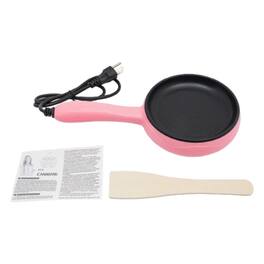 Home Collection - 450W Round Mini Electric Skillet – Non-Stick Frying Pan with Wooden Spatula, Compact Countertop Cooker - Pink