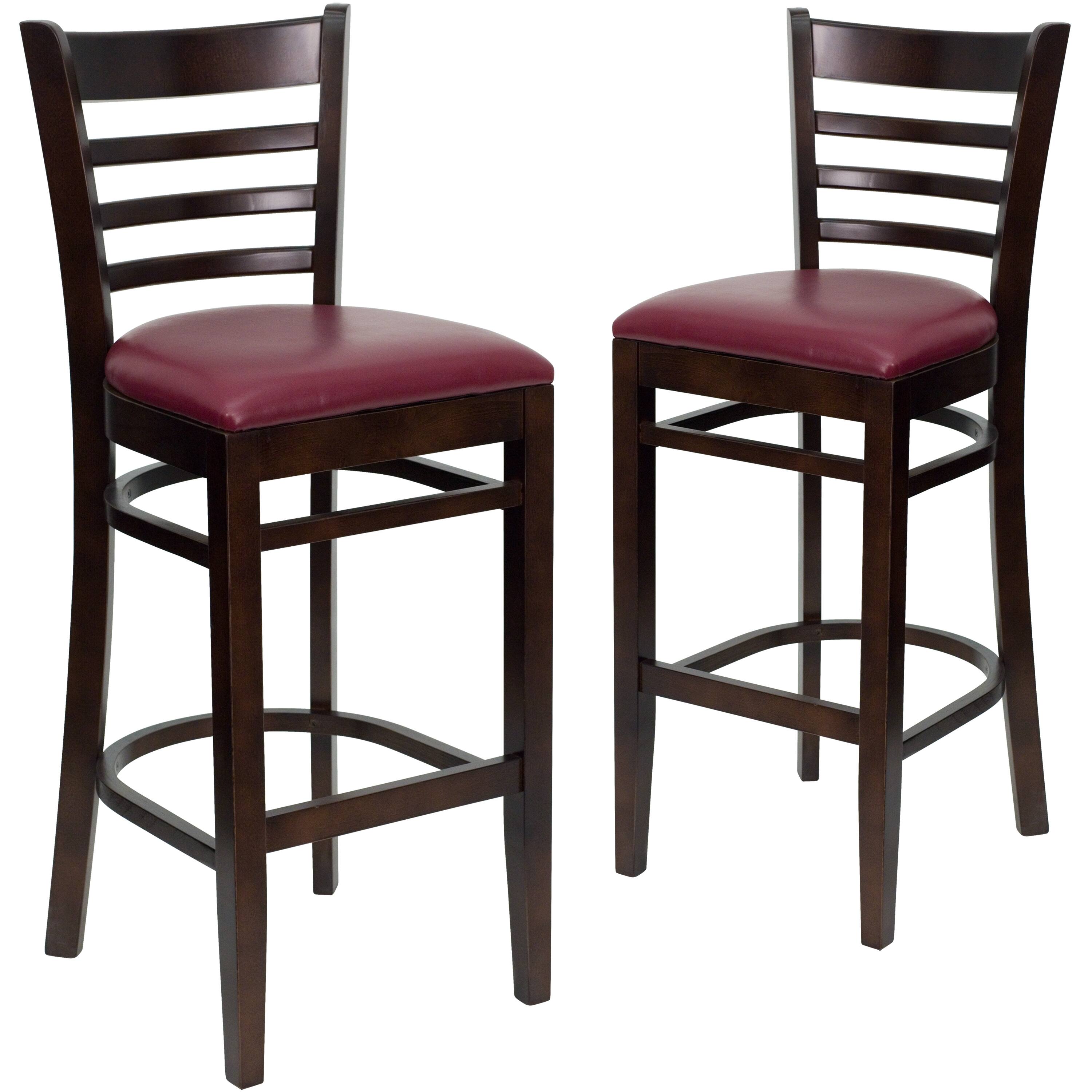 Burgundy Vinyl Seat/Walnut Wood Frame