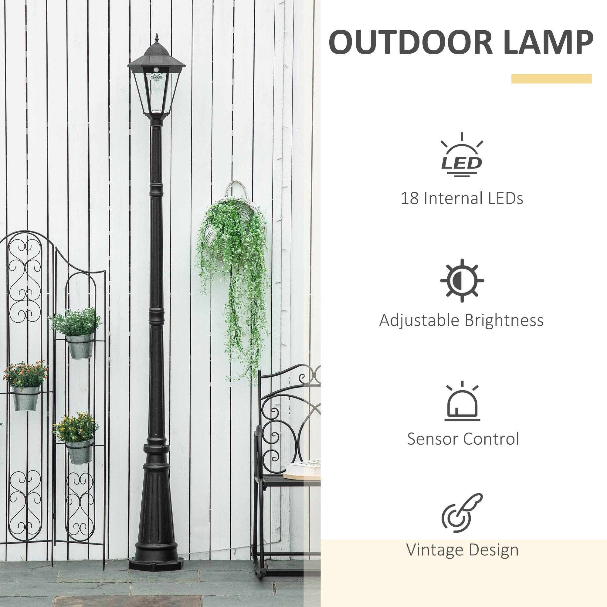 OUTDOOR LAMP
LED
18 Internal LEDs
Adjustable Brightness
Sensor Control
Vintage Design