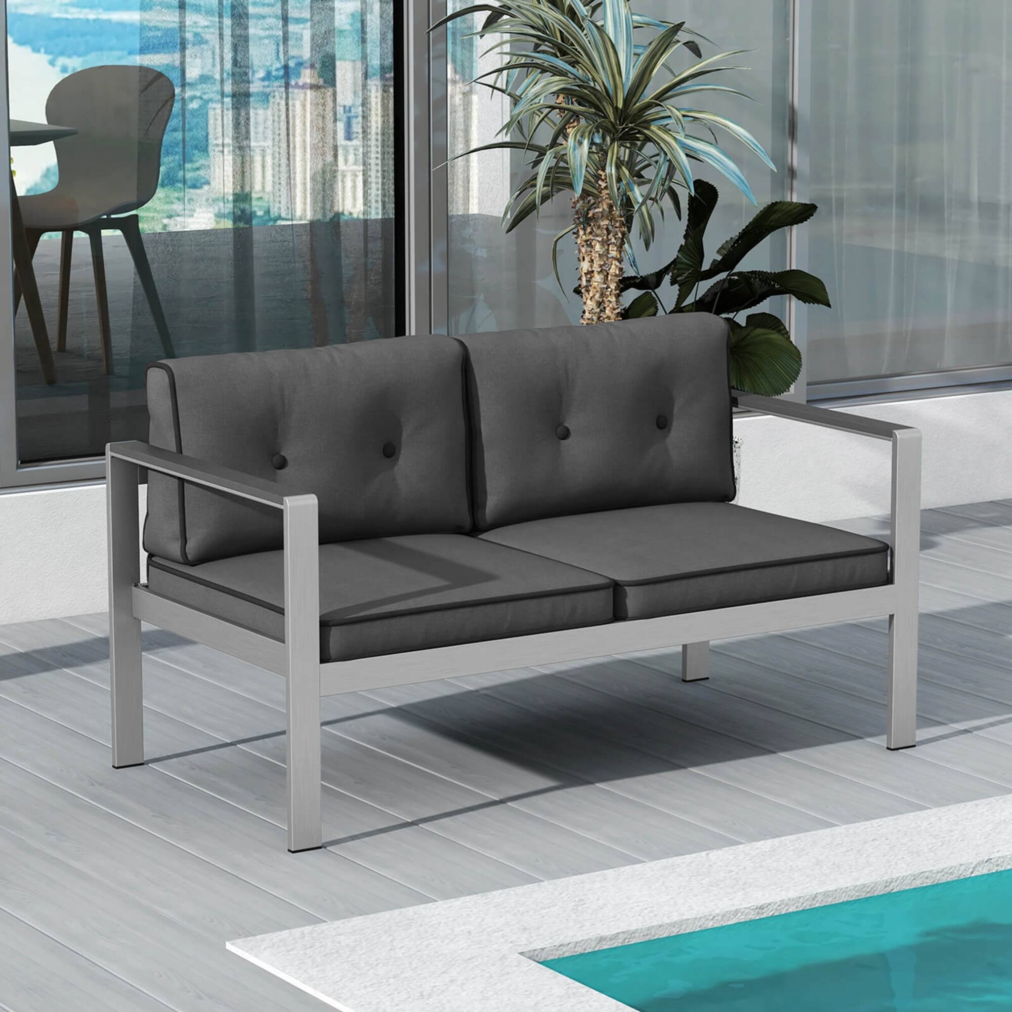 Alt View 1. Costway - Costway Patio Aluminum Loveseat Sofa Outdoor Chair with WPC Armrests & Cushions Backyard - Gray/Silver.