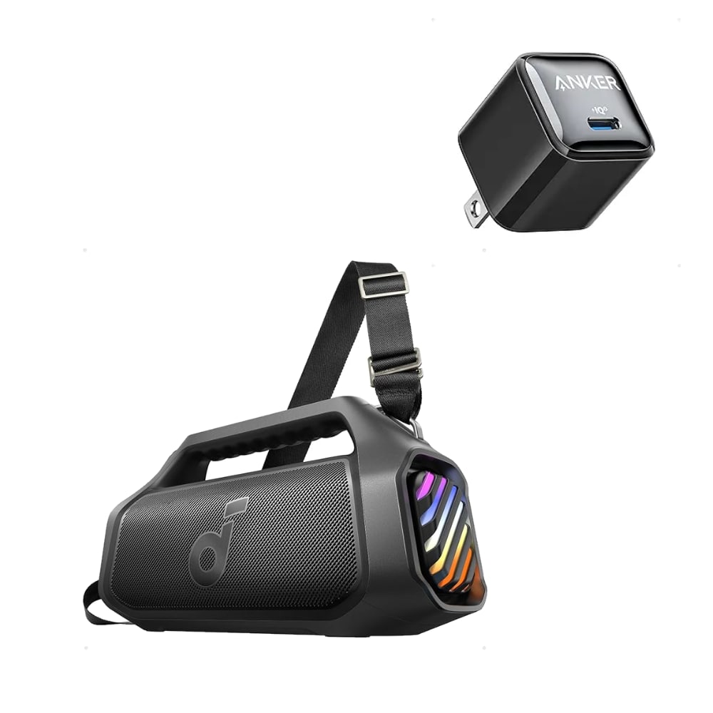Soundcore - by Anker Boom 2 Plus IPX7 Waterproof 140W Bluetooth Speaker with USB C Charger Block 20W (Nano Pro) - Black