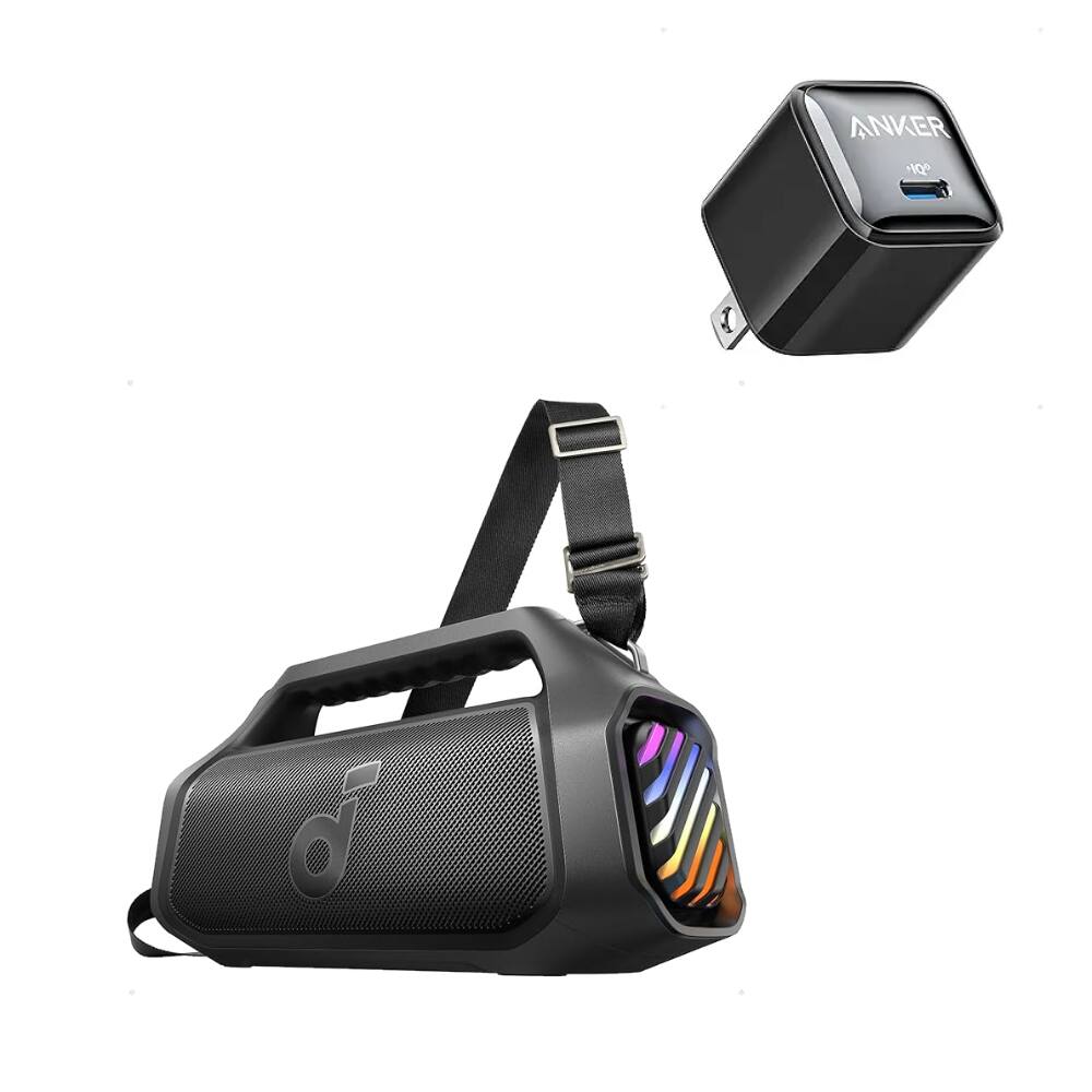 Soundcore - by Anker Boom 2 Plus IPX7 Waterproof 140W Bluetooth Speaker with USB C Charger Block 20W (Nano Pro) - Black