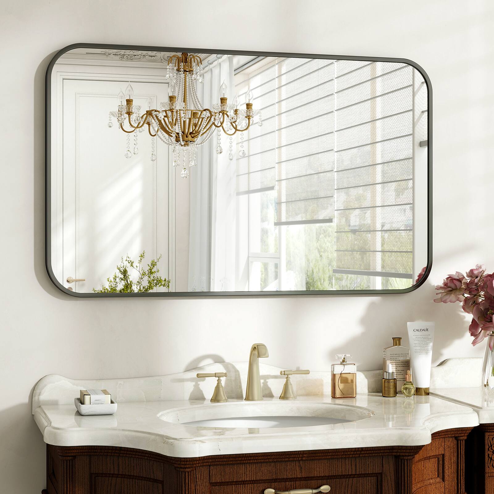 Alt View 3. Easly - Black 24 in. W x 36 in. H Rectangle Aluminum Alloy Frame Vanity Wall Mirror - Black.