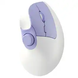 PRIMEPLUS - Vertical Ergonomic Mouse, Wireless Bluetooth, Rechargeable, Volume Knob, Silent, 3-Device for PC/Mac - Wireless - White Purple