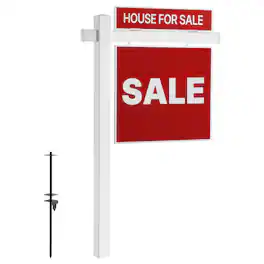 VEVOR - Real Estate Sign Post, 6 ft Tall, PVC Realtor Yard Sign Holder with 47 in Arm Holds up to 36 in, Easy to Install - White