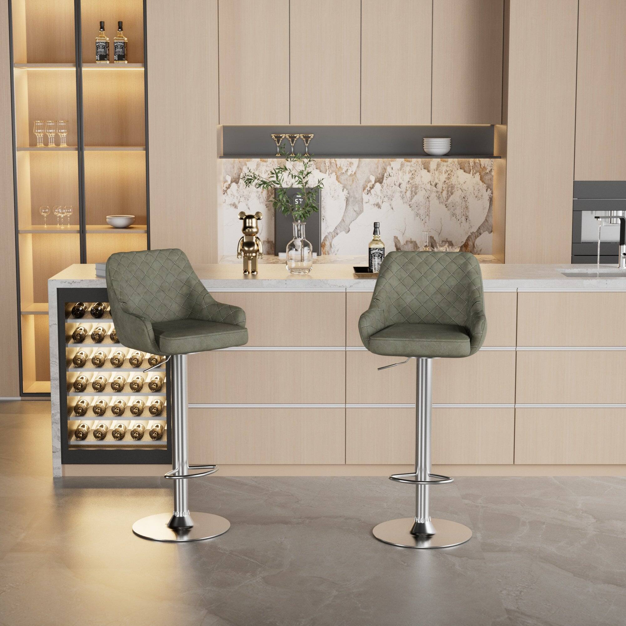 Alt View 1. Vecelo - Set of 4 PU Leather Bar Stools - Adjustable Height Seats, 330lb Capacity, 360° Rotation - Dark Grey.