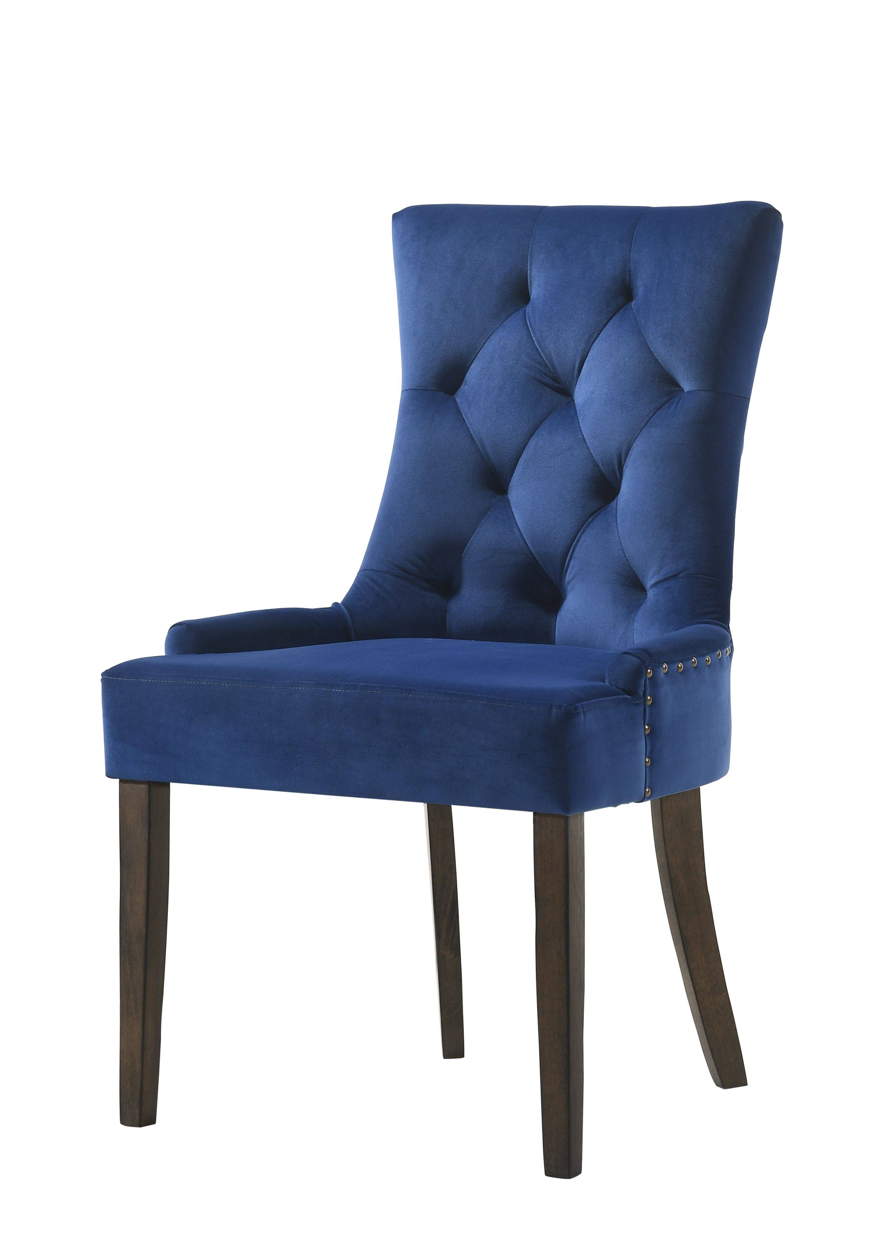 Lirago - 24 Inch Side Chairs Set of 2 Velvet Upholstery Weathered Oak Finish Elegant Comfortable Seating - Blue