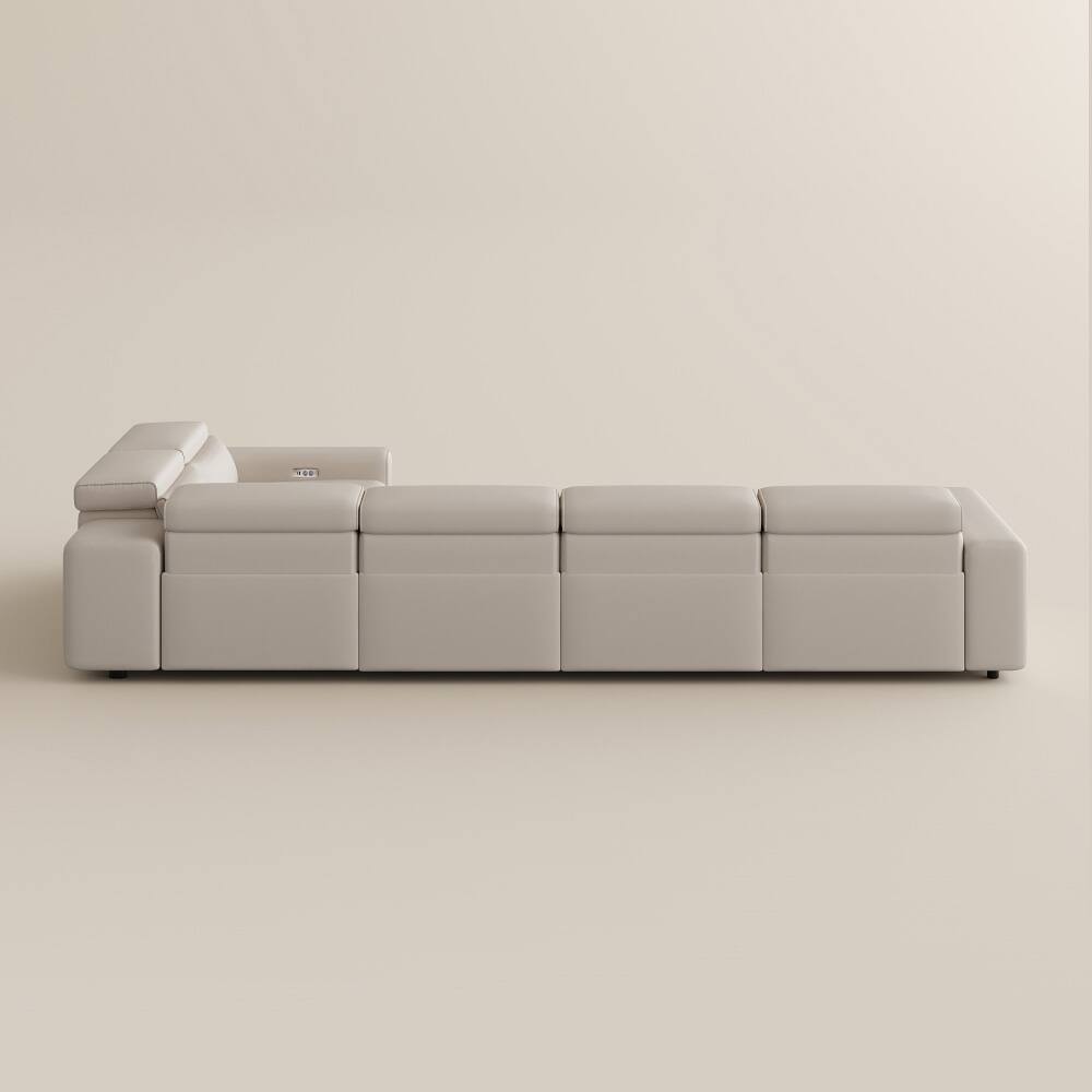 Alt View 10. POVISON - 141" Minimalist Power Reclining Sectional L-shaped Leather Sofa,  2 Deep Seat 90°-145° Recline, Waterproof,Black - Beige Sustainable Leather.