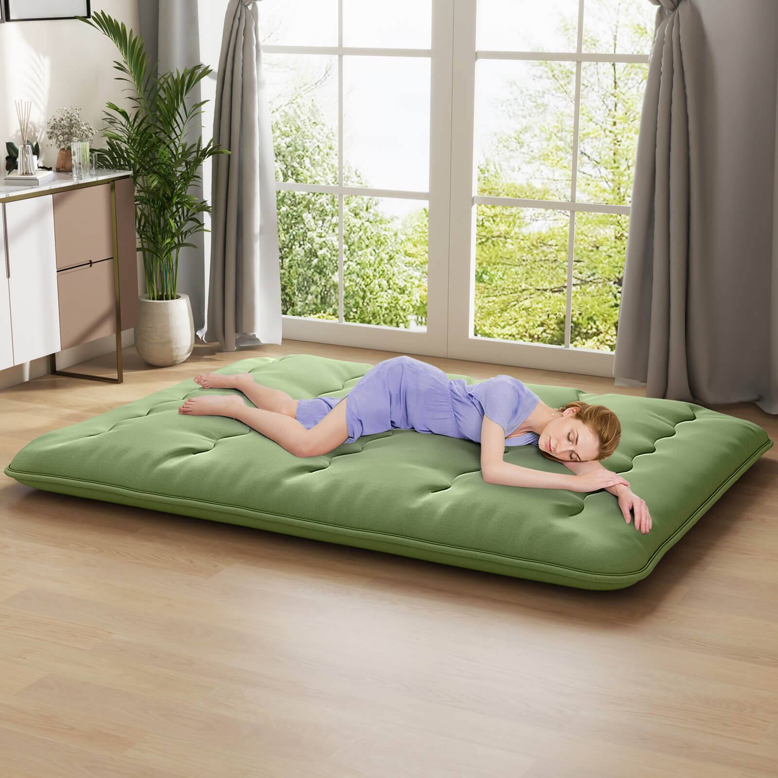 Alt View 3. Costway - Costway Queen Futon Mattress Japanese Floor Pad Washable Cover Carry Bag Green - Green.