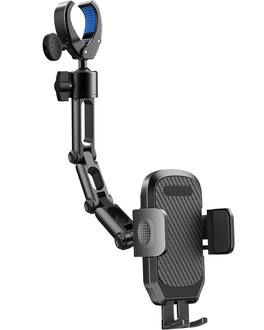 HM 1810 - Upgraded Phone Holder For Your Car Rear View Mirror Aluminum Alloy Mount Multi angle Adjustment Rotatable - Black