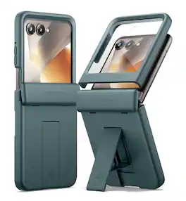 SURITCH - Rugged Case for Motorola Razr 2026/2025/ 2024 70/60/50 with Hinge Protection & Built-in Kickstand & Screen Protector - Lake Green