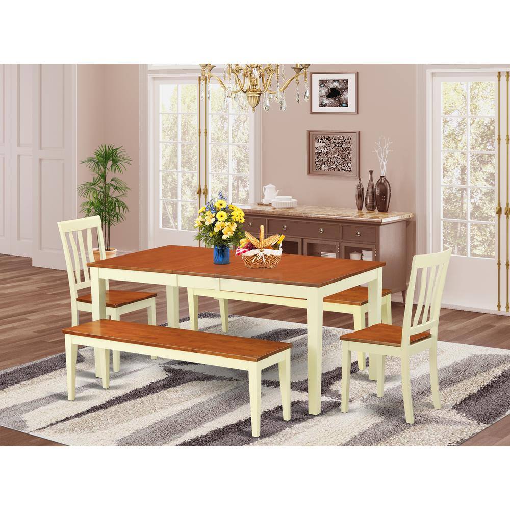 Alt View 2. East West Furniture - 5 Pc Dining room set with bench-Kitchen Tables and 2 Dining Chairs Plus 2 bench - Buttermilk & Cherry.