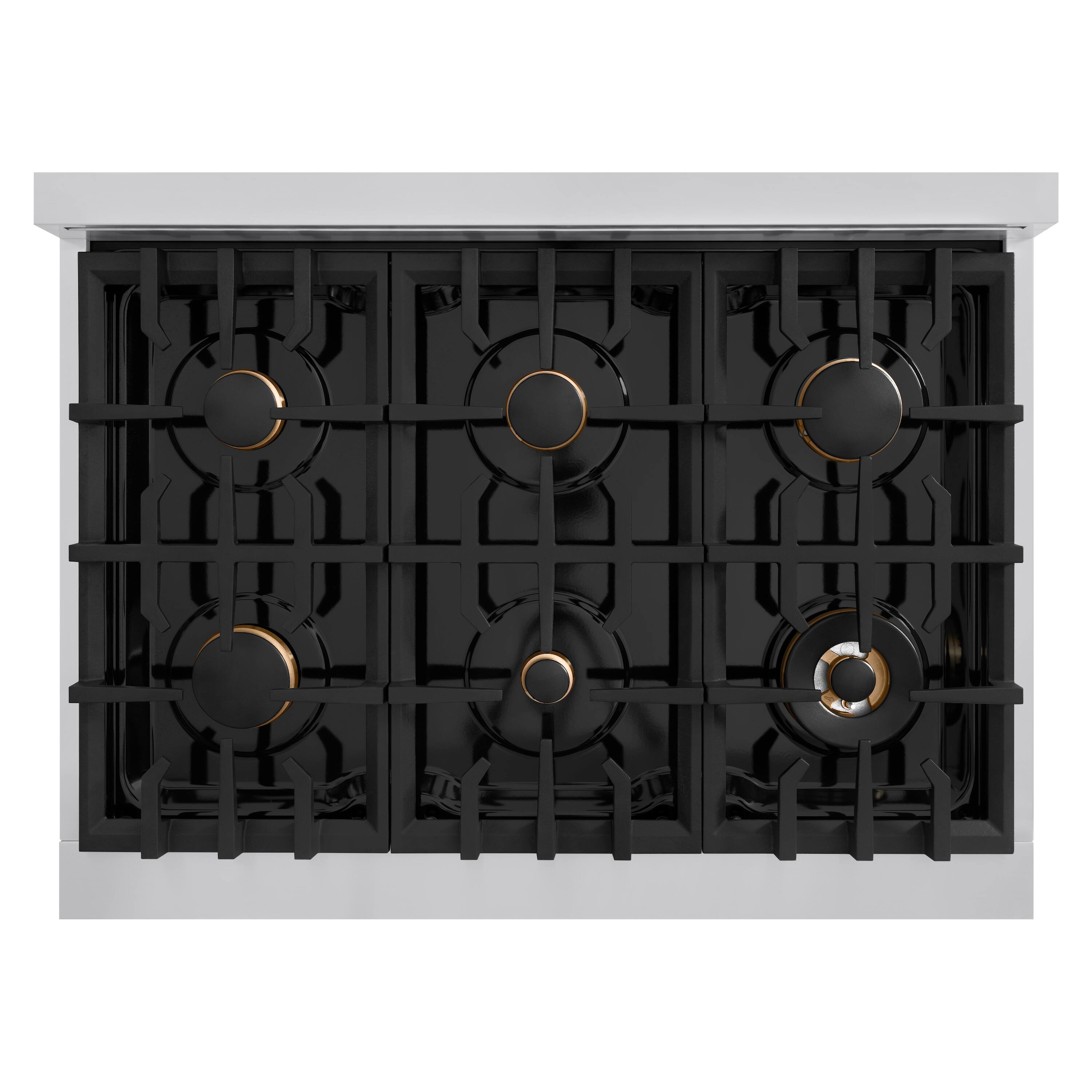 Angle. ZLINE - ZLINE Autograph 36 in. Slide-In Classic Rangetop w/ 6 Burners in Stainless Steel & Matte Black Accents - Stainless Steel.