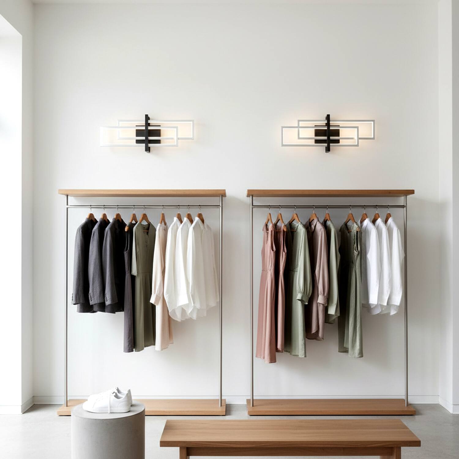 Left. Umeiluce - 24 Inch LED Flush-Mounted Wall Sconces Light Warm Light Switch Dimmable Hardwired - Silver and Black.