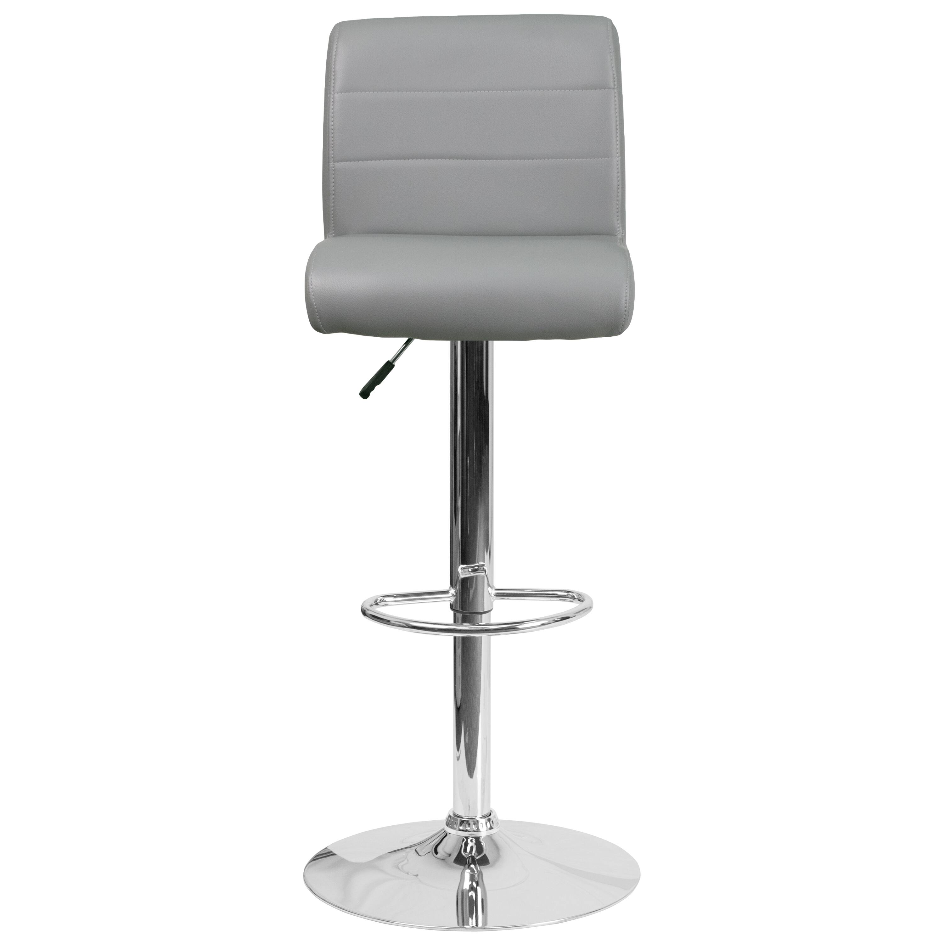 Alt View 7. Emma + Oliver - Swivel Rolled Seat Adjustable Height Barstool with Chrome Base - Gray.
