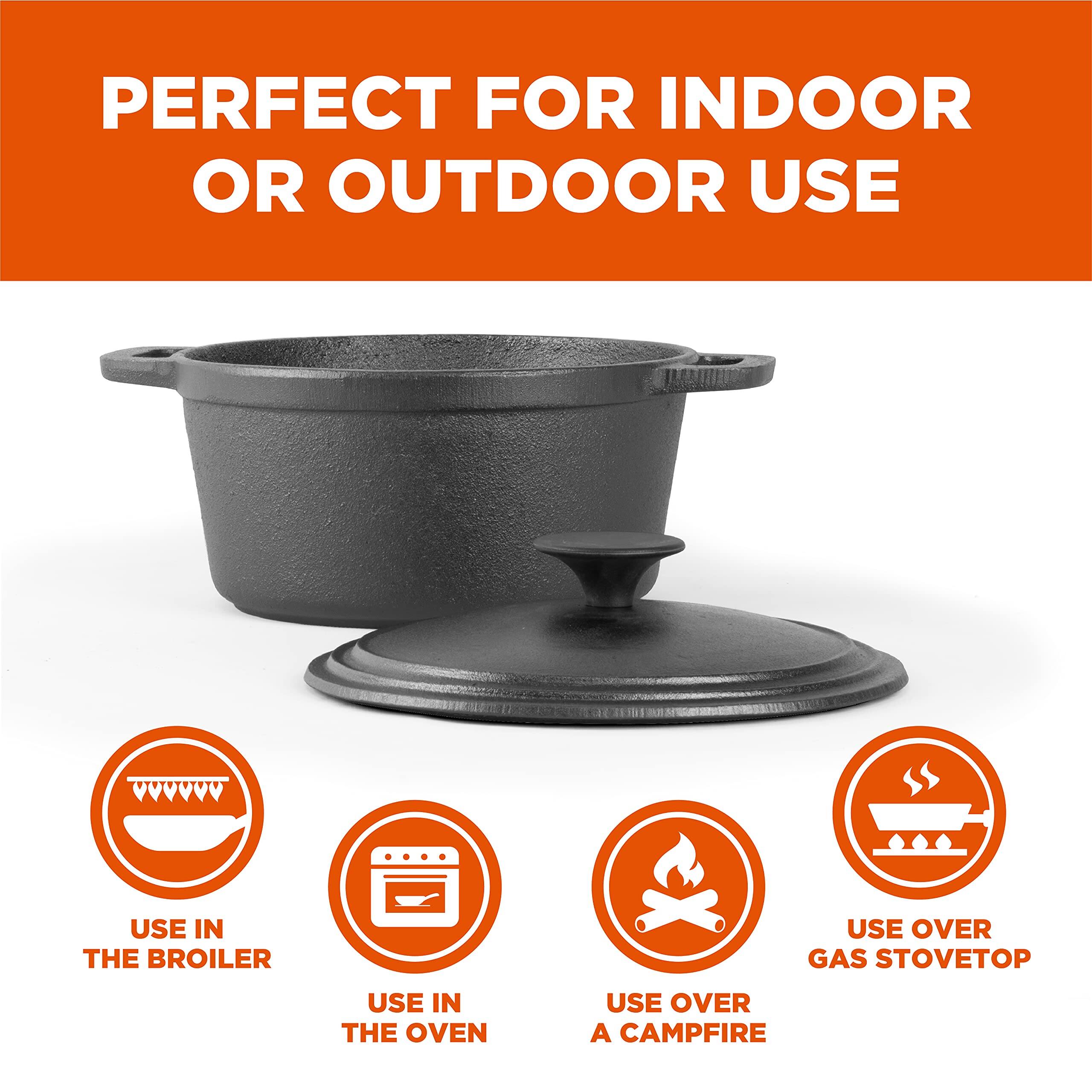 PERFECT FOR INDOOR OR OUTDOOR USE
USE IN THE BROILER
USE IN THE OVEN
USE OVER GAS STOVETOP
USE OVER A CAMPFIRE