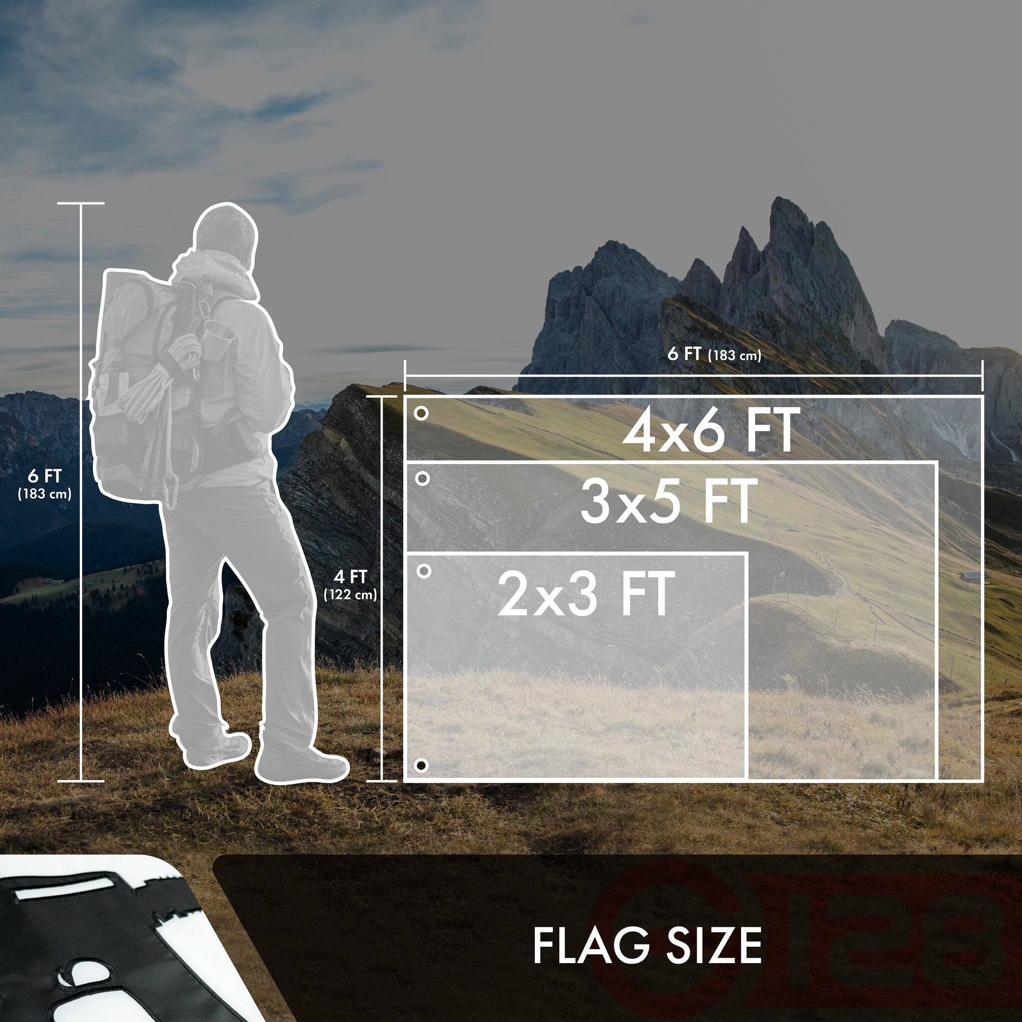 6 FT (183 cm)  
4 FT (122 cm)  
4x6 FT  
3x5 FT  
2x3 FT  
FLAG SIZE