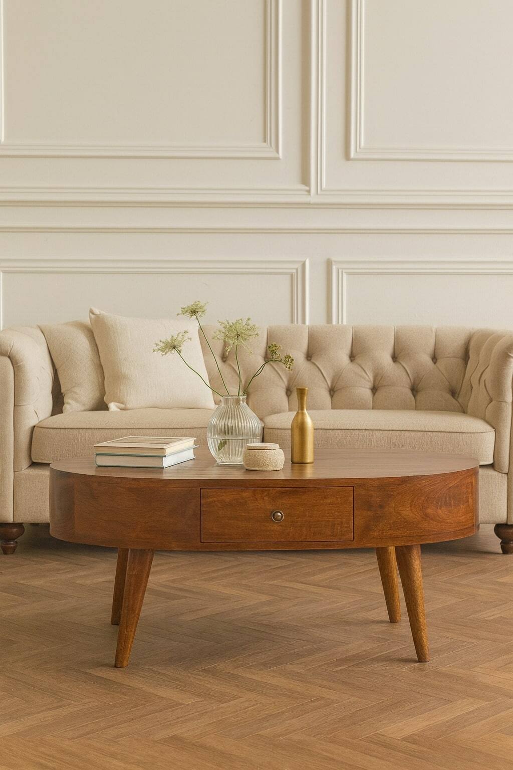 Alt View 6. Artisan Furniture - Artisan Furniture Solid Wood Chestnut Rounded Coffee Table, 2 Drawers, Brown - Brown.