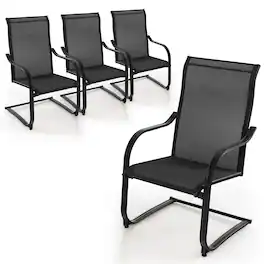 Gymax - 4PCS Outdoor Dining Chairs Patio C-Spring Motion w/ Cozy & Breathable Seat Fabric - Black