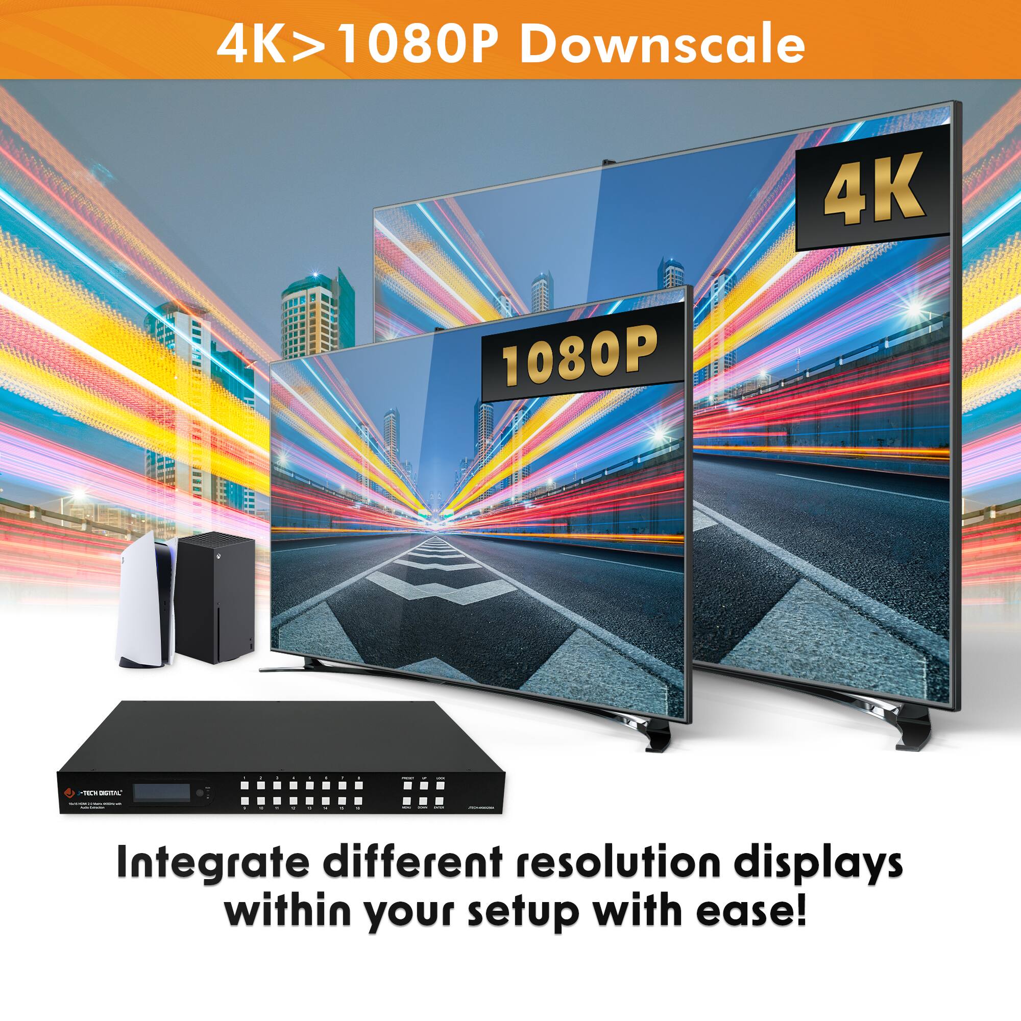 4K > 1080P Downscale

Integrate different resolution displays within your setup with ease!