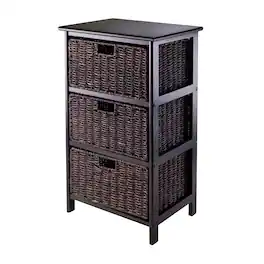 Winsome Wood - Omaha Storage Rack with 3 Foldable Corn Husk Baskets - Black/Chocolate