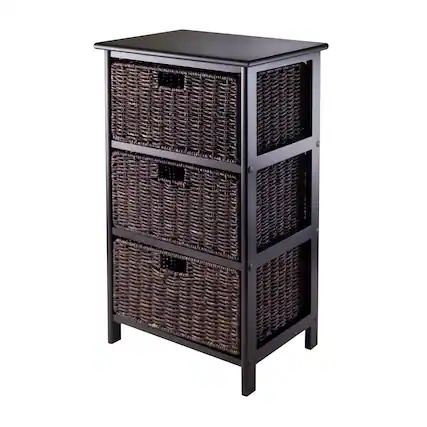 Front. Winsome Wood - Omaha Storage Rack with 3 Foldable Corn Husk Baskets - Black/Chocolate.