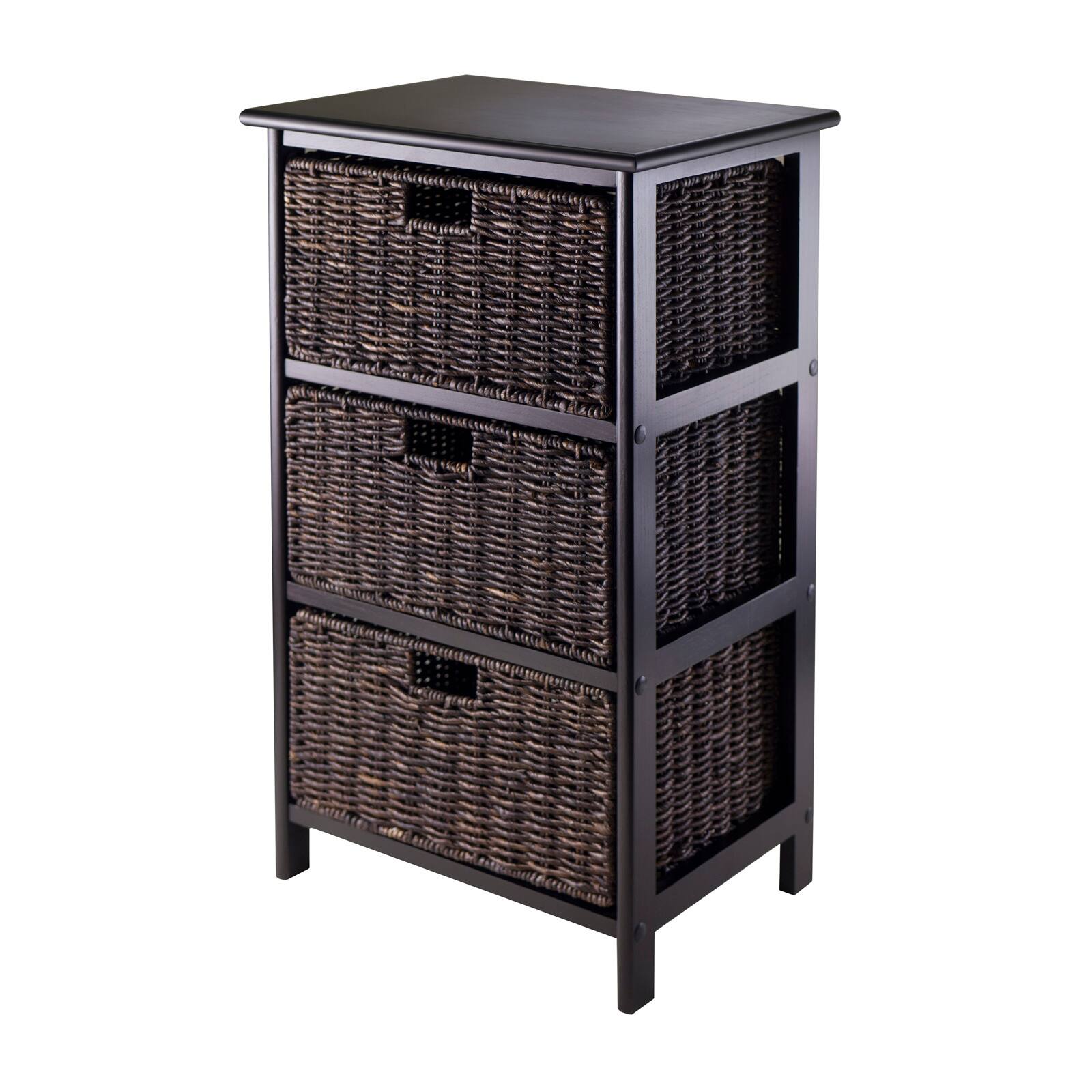 Front. Winsome Wood - Omaha Storage Rack with 3 Foldable Corn Husk Baskets - Black/Chocolate.