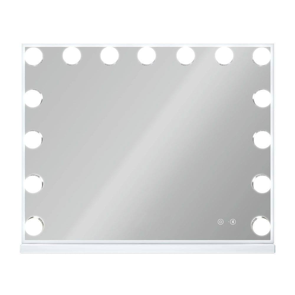 Alt View 1. Kadyn - 22.8"x18.1" Lighted Vanity Mirror with Bluetooth Speaker, 15 LED Bulbs & USB Charge Port, White+Silver.