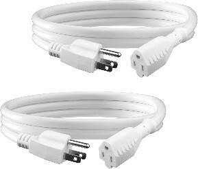 BN-LINK - 3 ft Outdoor Extension Cord 16/3 SJTW, 2-Pack, 3-Prong, Weather-Resistant, Flame Retardant, 13A ETL - White