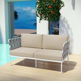 Harmony Outdoor Patio Aluminum Loveseat by Modway - White Beige