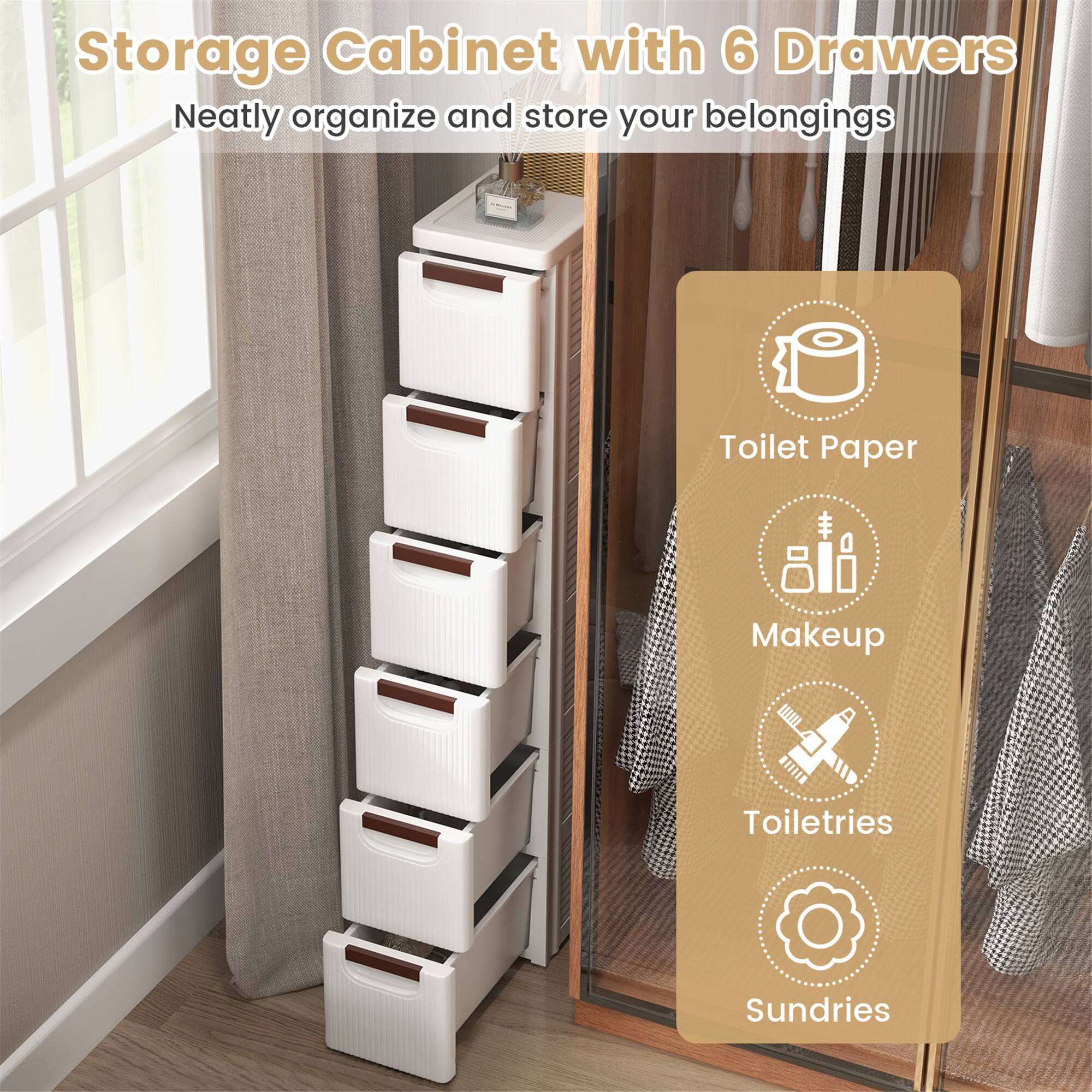 Storage Cabinet with 6 Drawers  
Neatly organize and store your belongings  

- Toilet Paper  
- Makeup  
- Toiletries  
- Sundries