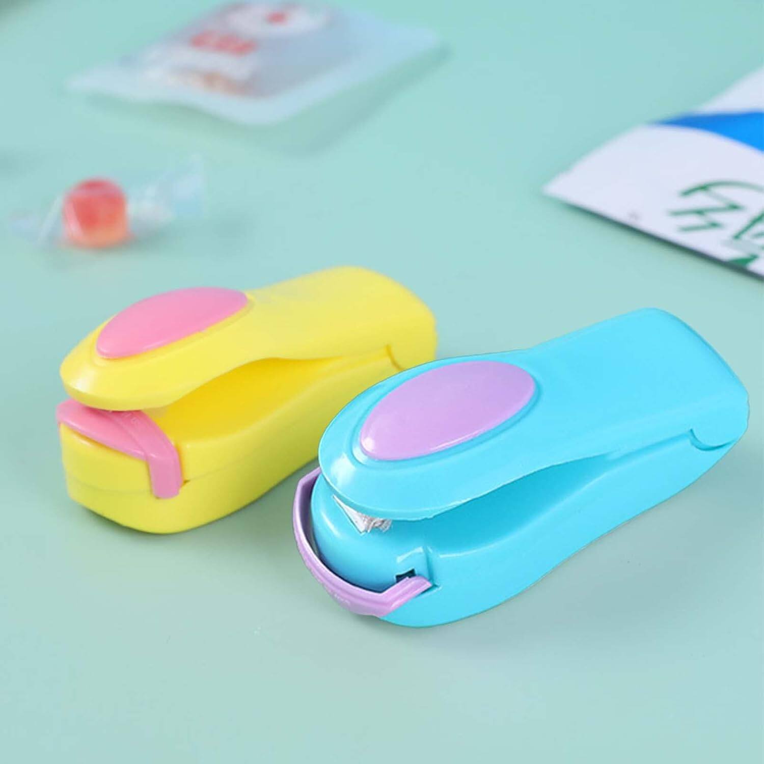 Left. RTMB - 2-Pack Mini Handheld Heat Sealer, Portable – Plastic Bags, Random Color - Yellow,Blue.