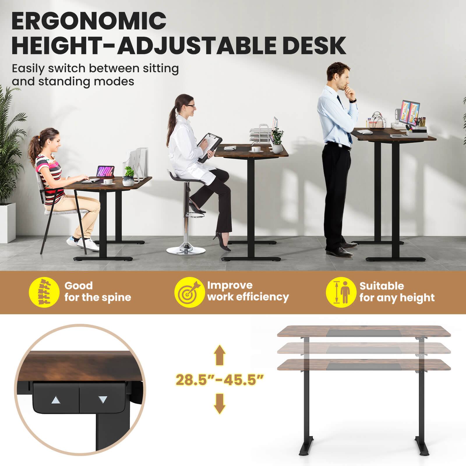 ERGONOMIC HEIGHT-ADJUSTABLE DESK: Easily switch between sitting and standing modes. Good for the spine. Improve work efficiency. Suitable for any height: 28.5"-45.5".