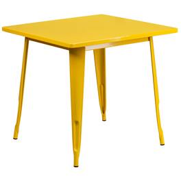 Emma + Oliver - Commercial Grade 31.5" Square Colorful Metal Indoor-Outdoor Dining Table - Yellow