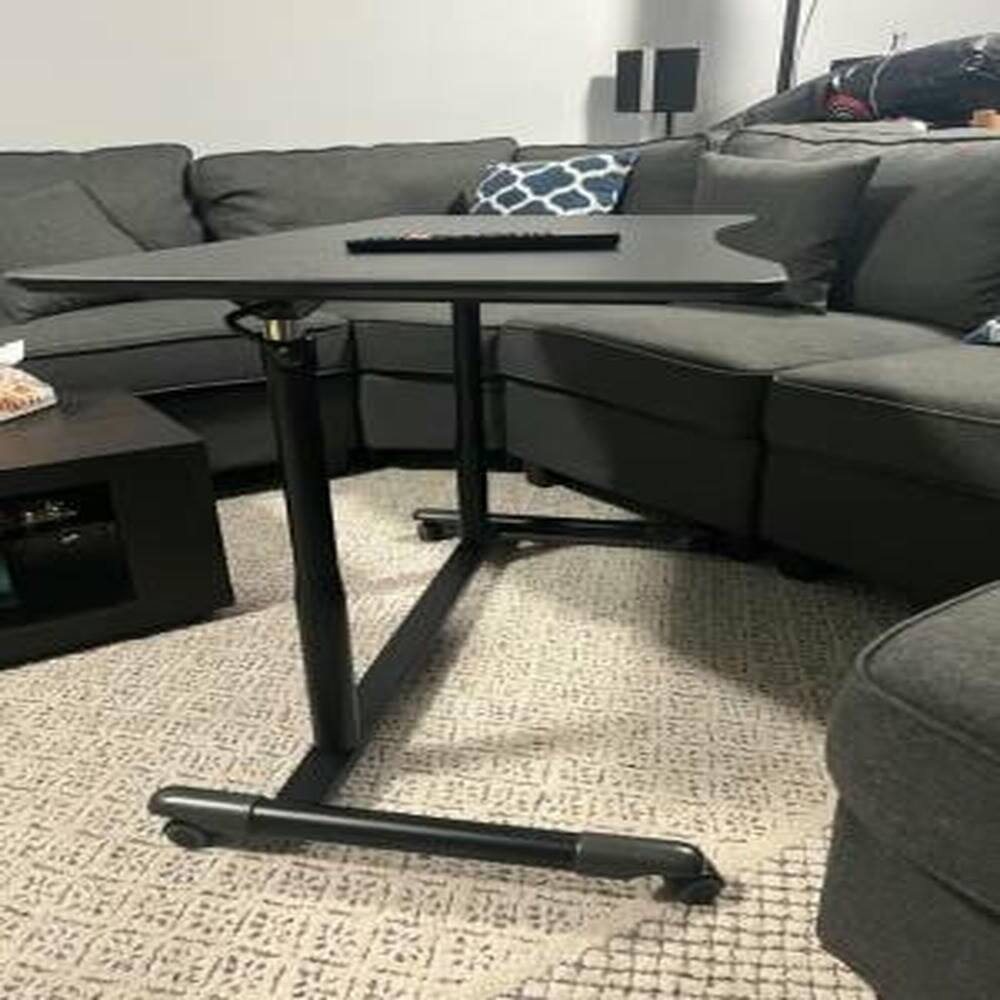 Left. Pefilos - Height Adjustable Computer Desk Sit to Stand Rolling Notebook Table -Natural, Office Furniture, Desk - Brown.