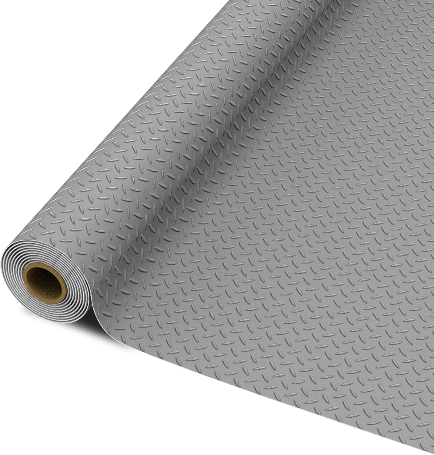 Front. Essen Blissed - 7.5 x 20 FT Garage Floor Mat, 2.5 mm Thickness Diamond PVC Roll, Floor Protector Mat for Garage Warehouse Gyms, Grey.