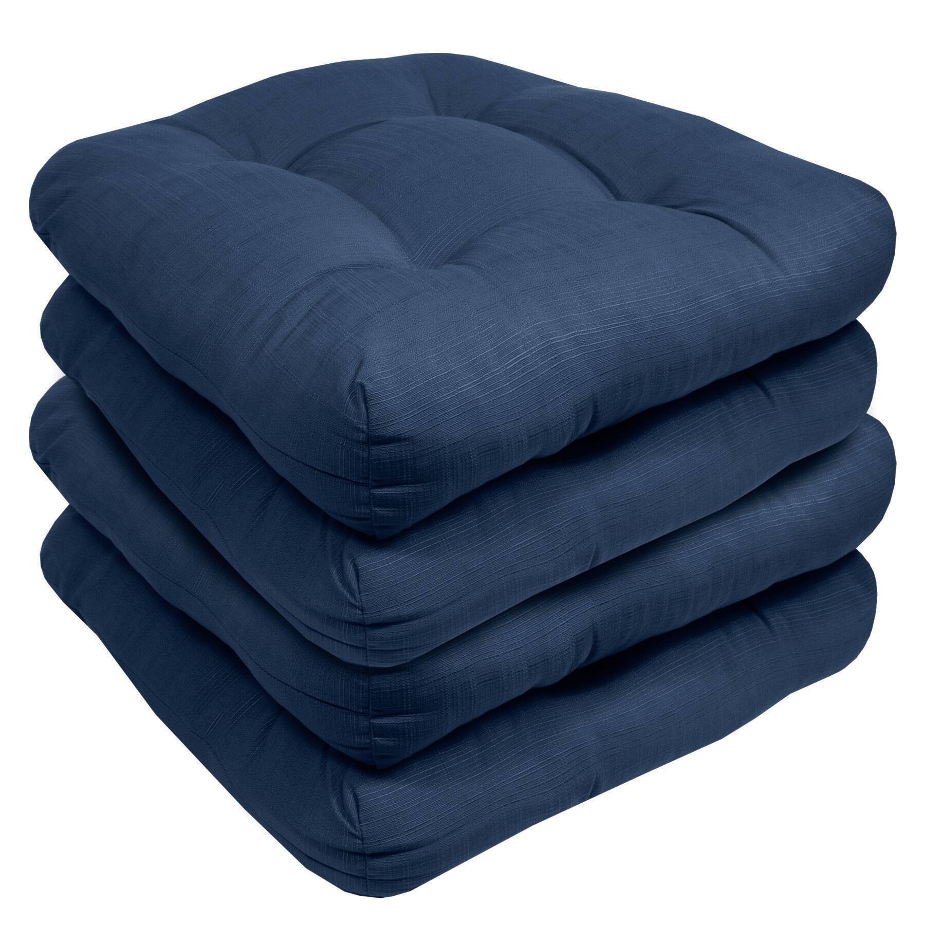 Angle. Sweet Home Collection - Patio Cushions Indoor/Outdoor Chair Pads Tufted 19" x 19", 4-Pack - Navy.