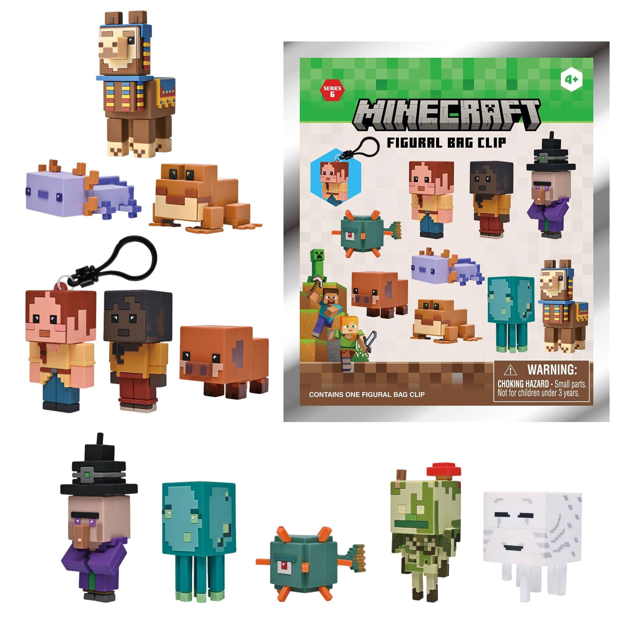 4+ SERIES 6 MINECRAFT FIGURAL BAG CLIP  
CONTAINS ONE FIGURAL BAG CLIP  
WARNING: CHOKING HAZARD - Small parts. Not for children under 3 years.