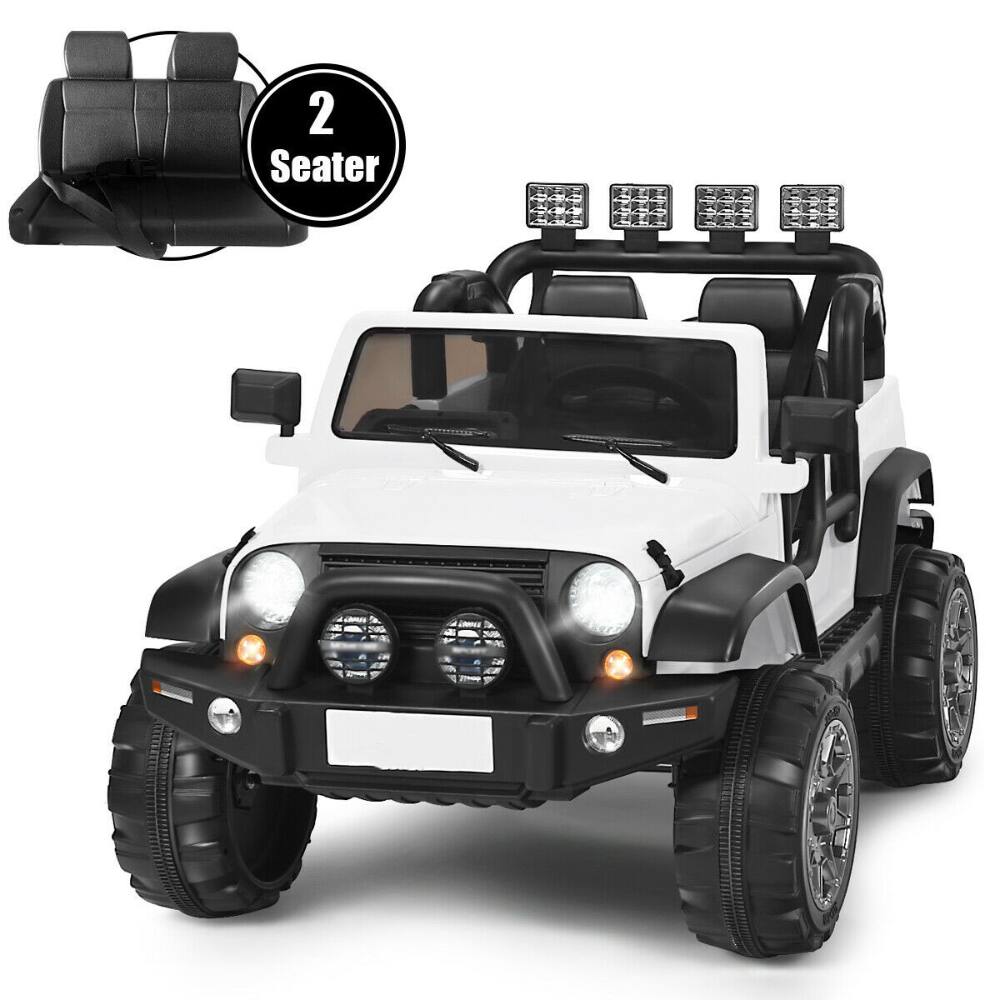 Back. SlickBlue - 12V 2-Seater Ride-On Truck with Remote Control and Rear Storage Compartment - White.