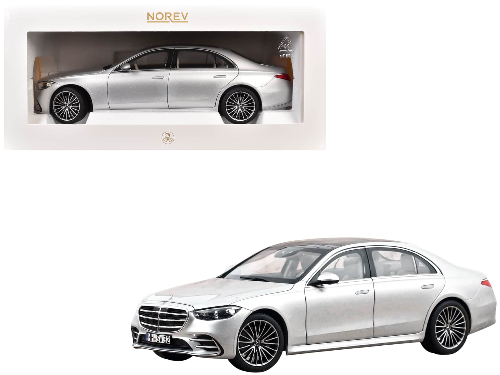 2021 Mercedes-Benz S-Class AMG Line with Sunroof 1/18 Diecast Model Car by Norev - Silver Metallic