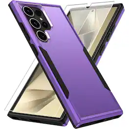 Bundle - Entronix - for Galaxy S25 Ultra - Soft-Touch Dual-Layer Case & 1 Screen Protector - Purple