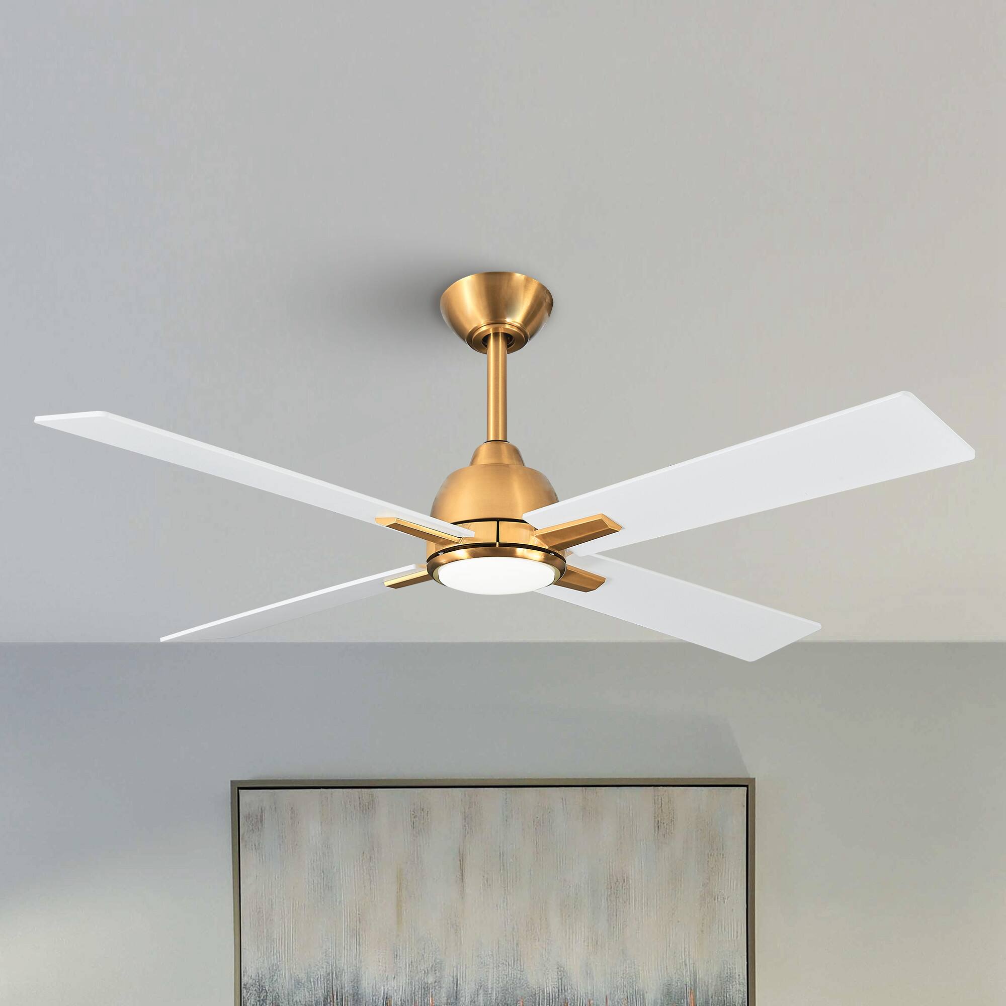 Alt View 5. Parrot Uncle - 48" Modern Dimmable LED Ceiling Fan with Light and Remote - Gold.
