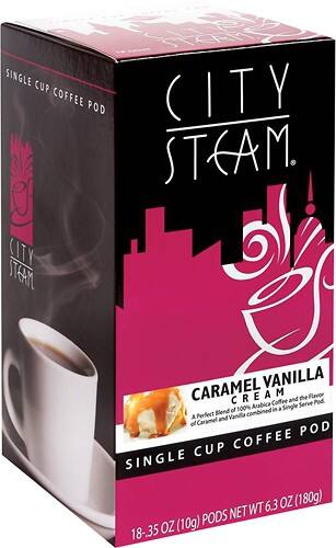Angle Standard. City Steam - Caramel Vanilla Cream Single Cup Coffee Pods (18-Pack).
