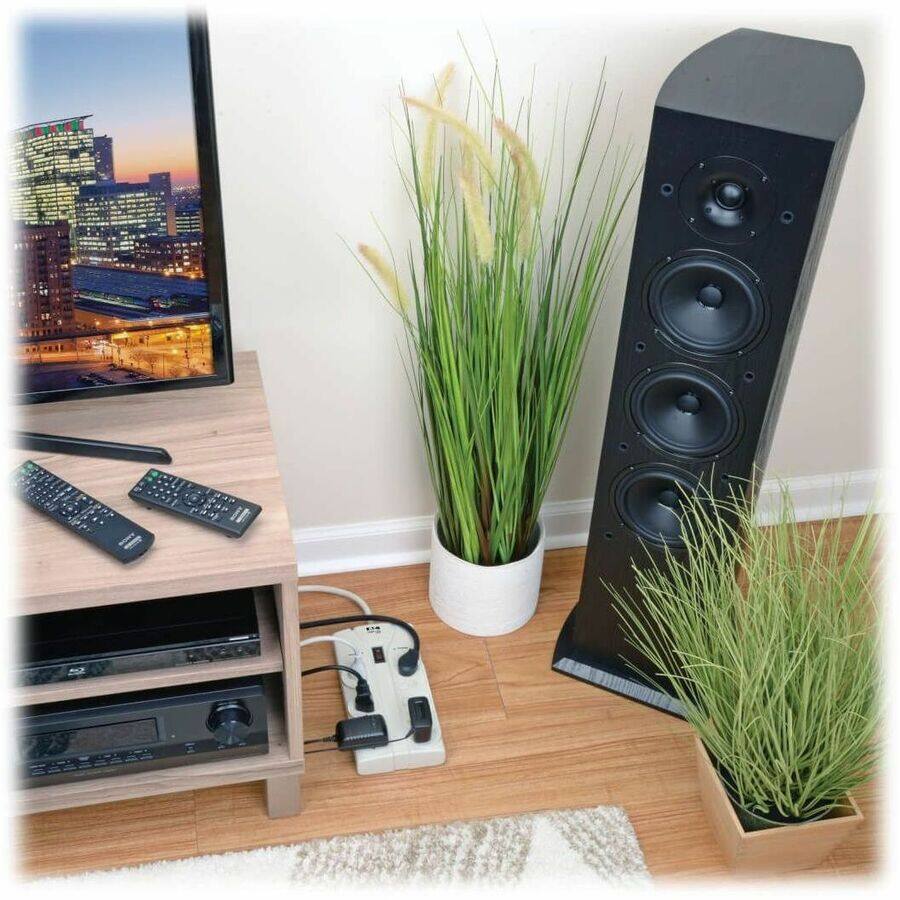 Alt View 2. Tripp Lite - Tripp Lite by Eaton Protect It! 8-Outlet Surge Protector 25 ft. Cord with Right-Angle Plug 1440 Joules Diagnostic LEDs - Light Gray.