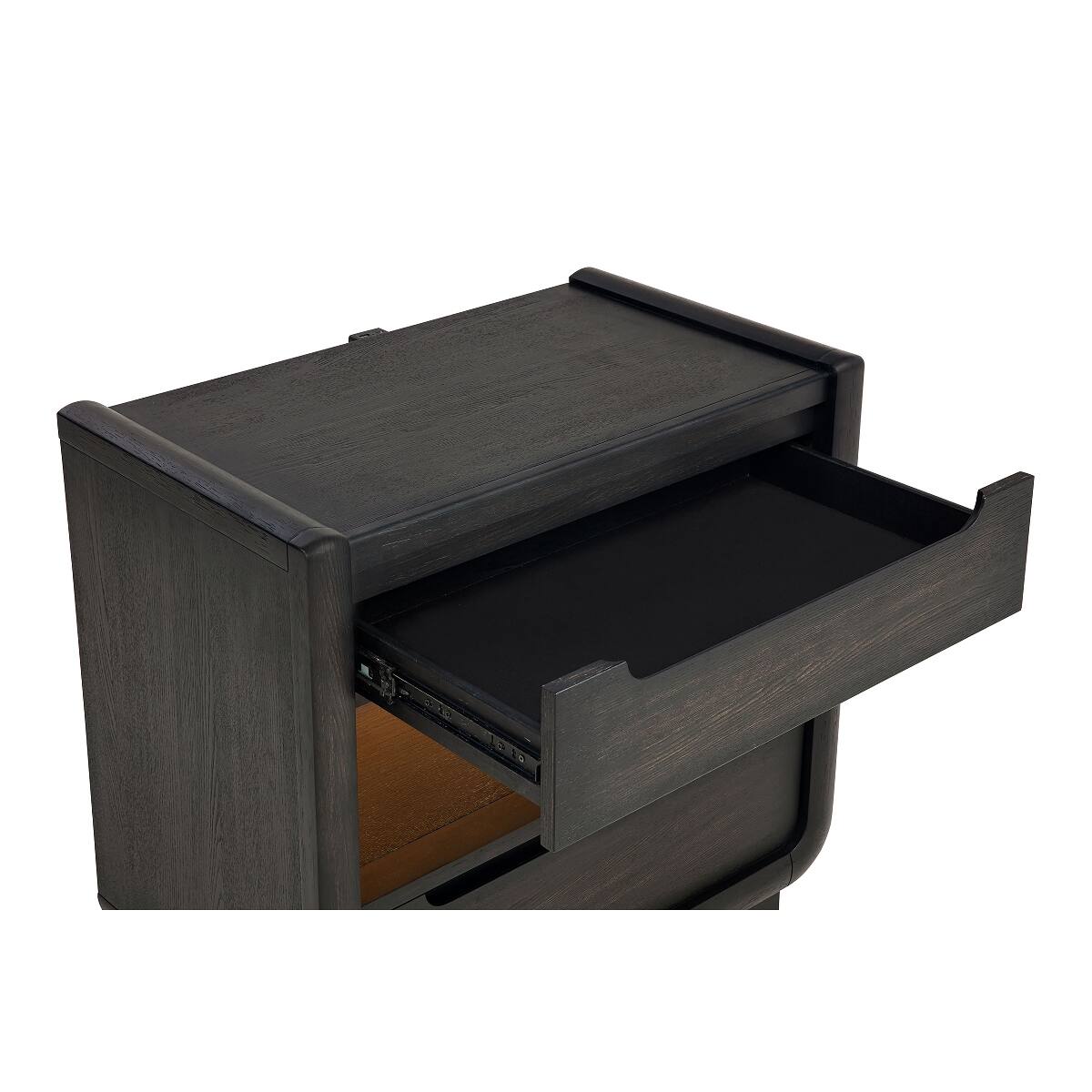 Alt View 7. Loheer - Loheer Burnished Black Two Drawer LED Nightstand with USB-A and USB-C Ports - Burnished Black.