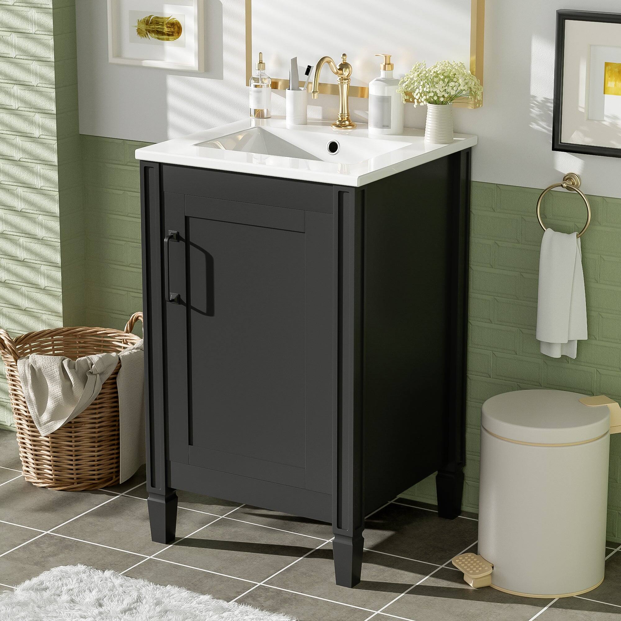 Alt View 4. Boyel Living - 20 Inch Black Bathroom Vanity with Ceramic Sink Soft Close Door Adjustable U Shaped Shelf and Door Storage Rack - Black.