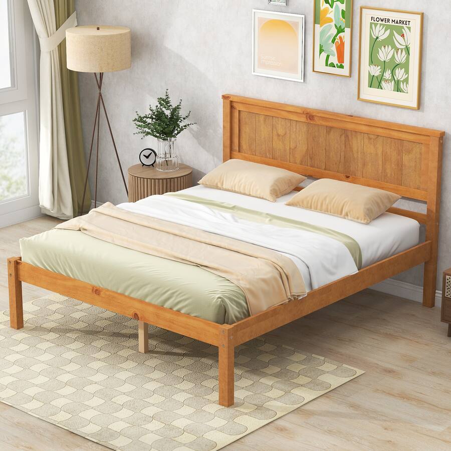 APRILSOUL Platform Bed Frame with Headboard Wood Slat Support No Box ...