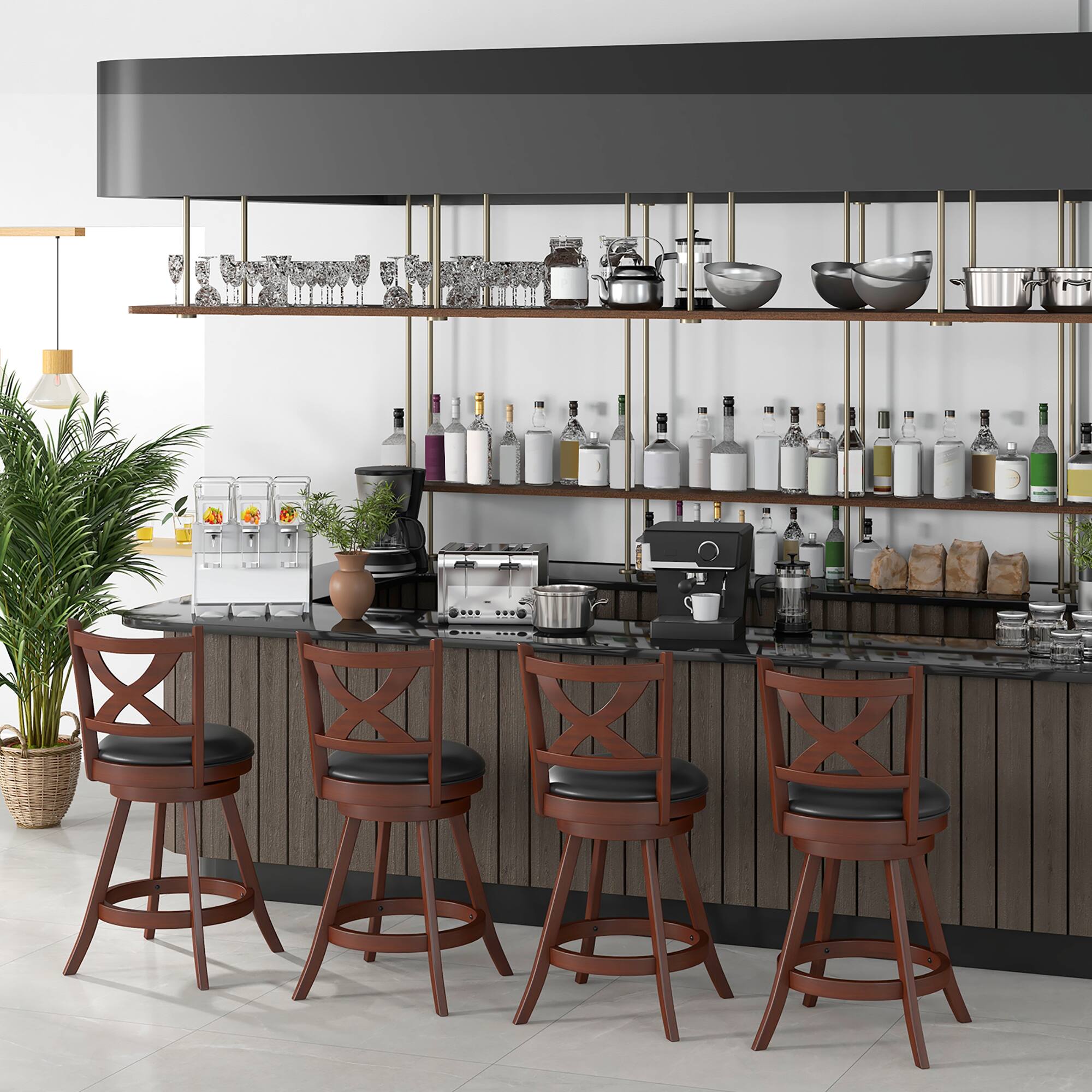 Alt View 1. Gymax - Gymax Swivel Bar Stools Set of 4  24 Inch Counter Height Bar Chairs w/ High Backrest - Espresso, Black.