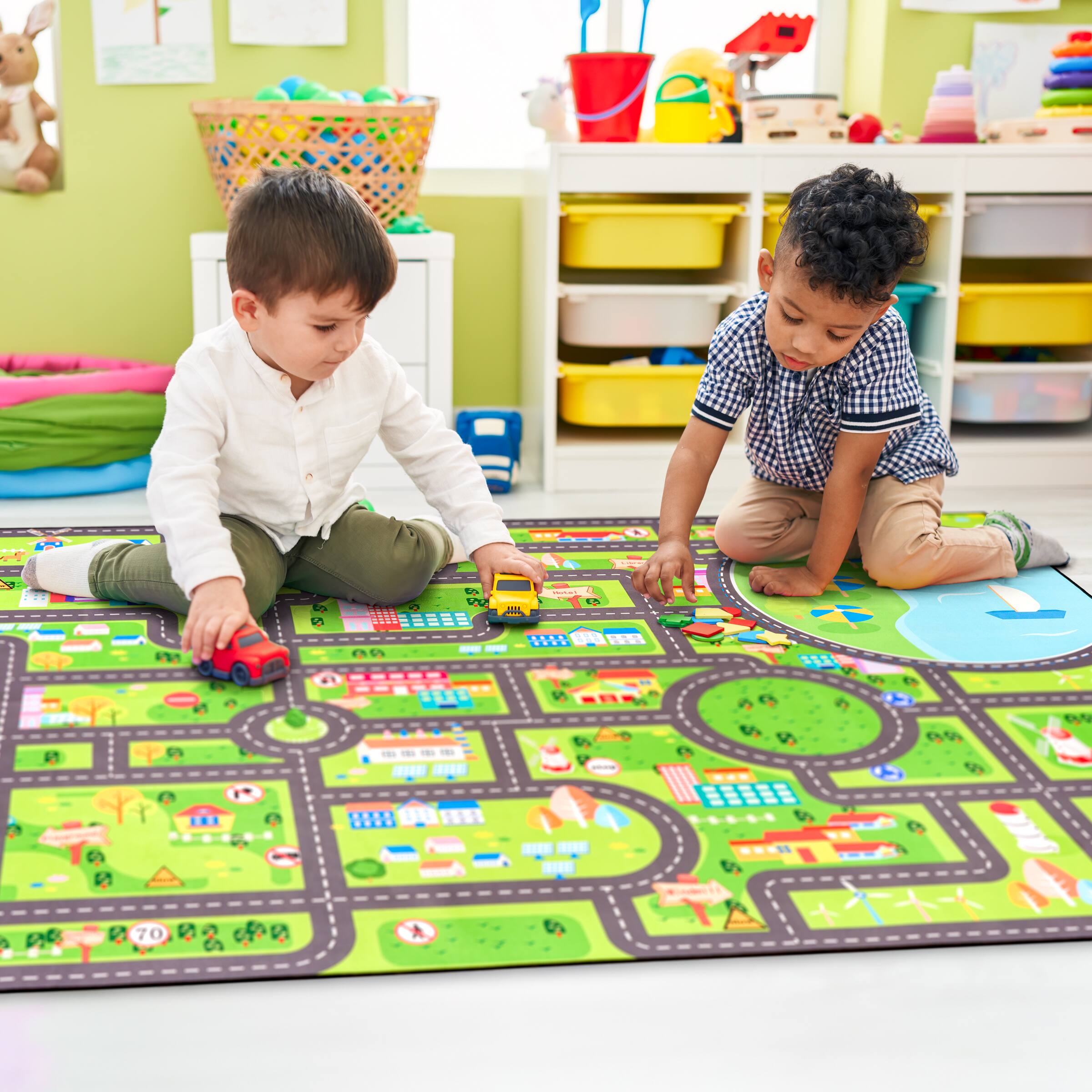 Left. Sorbus - Sorbus Car Mat - City Road Washable Rug for Kids, Car Carpet, Floor Play Mats, Easy to Clean Washable Rug - Green Large.
