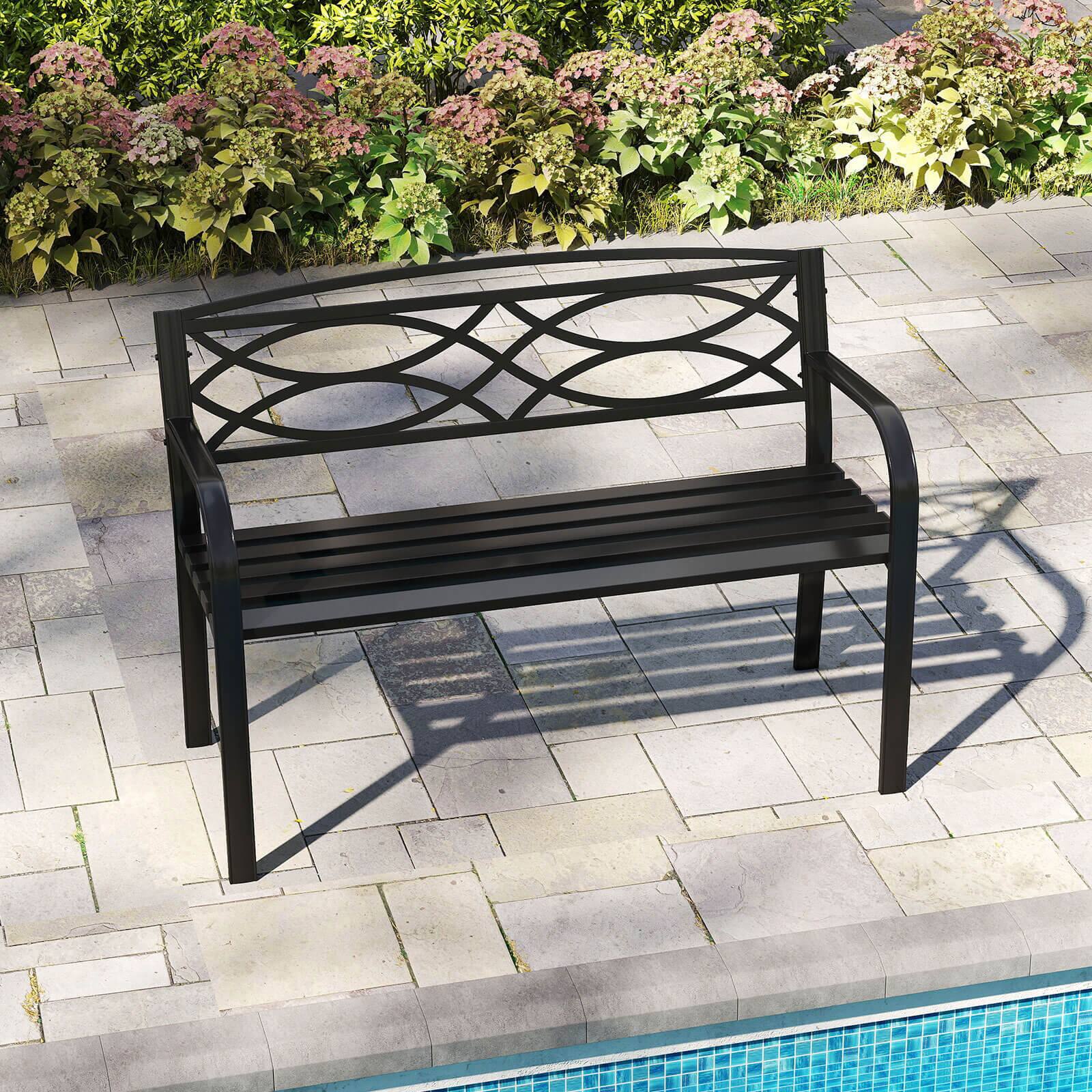 Alt View 4. Costway - Costway Outdoor Bench 45.5" Patio Garden Bench with Backrest Curved Armrests for Backyard - Black.